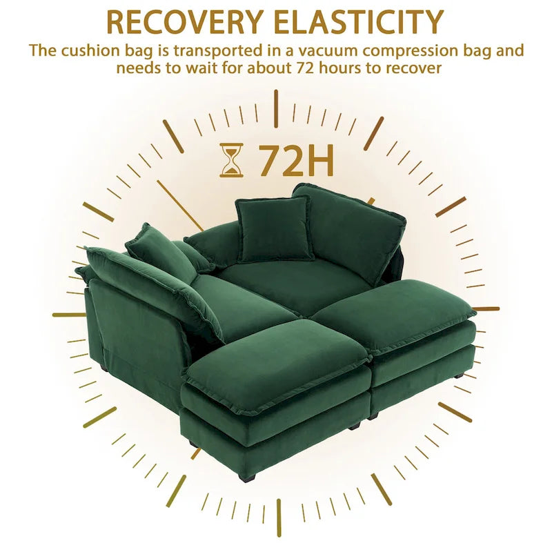 2-seater sofa with 2 cushions, 2 pillows and 2 ottomans, comfortable sofa - Living room deep sofa, modular sofa