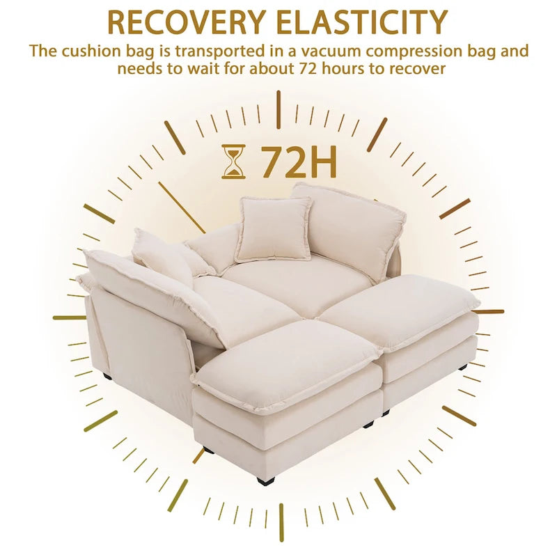 2-seater sofa with 2 cushions, 2 pillows and 2 ottomans, comfortable sofa - Living room deep sofa, modular sofa