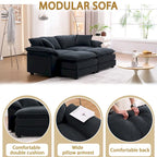 2-seater sofa with 2 cushions, 2 pillows and 2 ottomans, comfortable sofa - Living room deep sofa, modular sofa