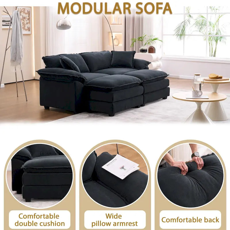 2-seater sofa with 2 cushions, 2 pillows and 2 ottomans, comfortable sofa - Living room deep sofa, modular sofa