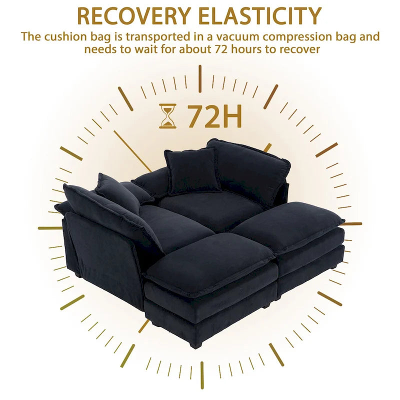 2-seater sofa with 2 cushions, 2 pillows and 2 ottomans, comfortable sofa - Living room deep sofa, modular sofa