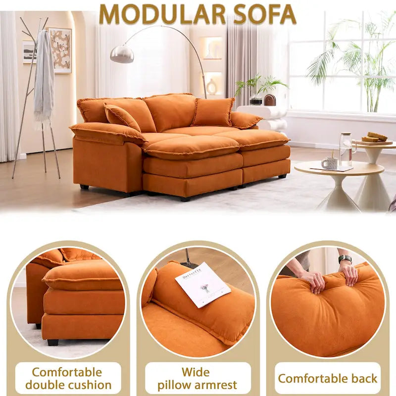 2-seater sofa with 2 cushions, 2 pillows and 2 ottomans, comfortable sofa - Living room deep sofa, modular sofa