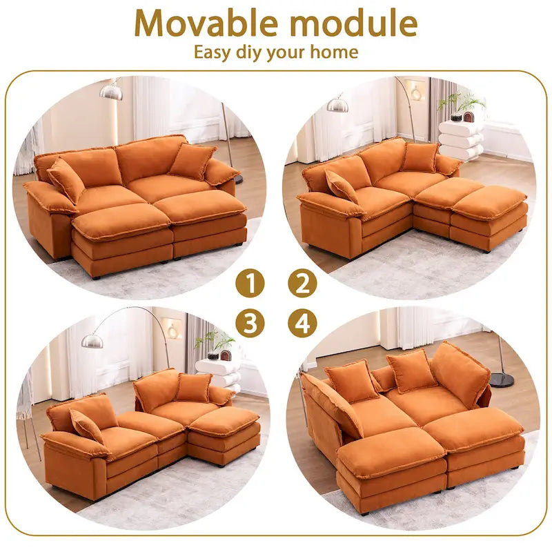2-seater sofa with 2 cushions, 2 pillows and 2 ottomans, comfortable sofa - Living room deep sofa, modular sofa