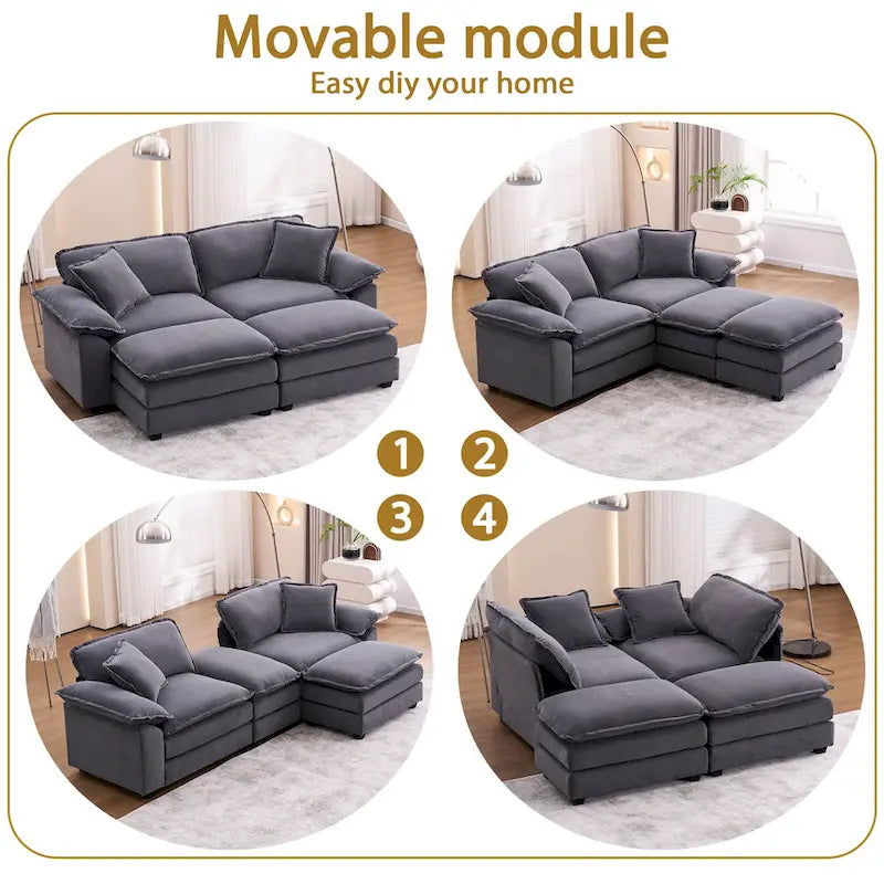 2-seater sofa with 2 cushions, 2 pillows and 2 ottomans, comfortable sofa - Living room deep sofa, modular sofa