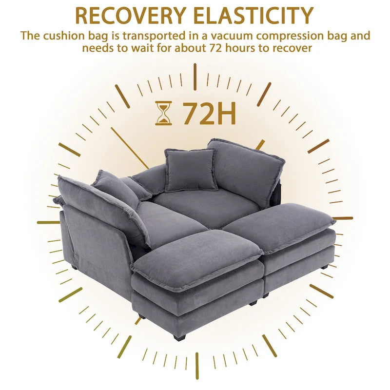 2-seater sofa with 2 cushions, 2 pillows and 2 ottomans, comfortable sofa - Living room deep sofa, modular sofa