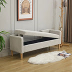 65.35 Corduroy Storage Bench with Armrests, Backrest and Two Pillows