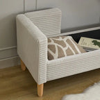 65.35 Corduroy Storage Bench with Armrests, Backrest and Two Pillows