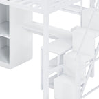 White Loft Bed w/Desk, Wardrobe & Stepped Stairs, Metal Loft Bed Storage Bed Frame w/ USB Ports & 5-Layer Shelf for Adults, Kids