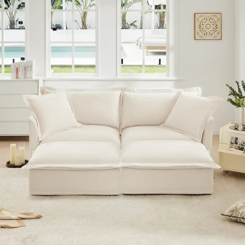 83.4 Chenille 2-Seater Sectional Sofa with Ottomans