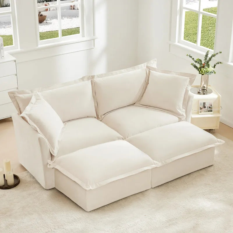 83.4 Chenille 2-Seater Sectional Sofa with Ottomans