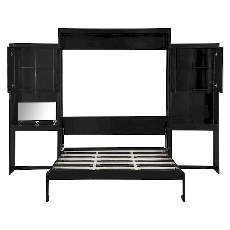 Queen Size Murphy Bed with Desk, Vanity and Cabinets, Espresso