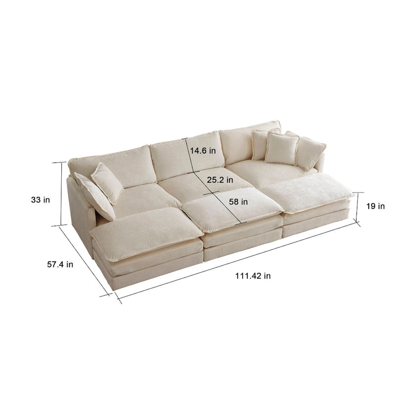 Deep Seat Reversible Modular 6 Seater U-Shaped Sectional Sofa 3 with Ottomans