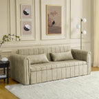 Modern Upholstered 3 in 1 Pull-Out Bed Sleeper w/ Rolled Arms Decorated & Copper Nails, Convertible Futon 3 Seats Daybed, Black