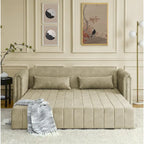 Modern Upholstered 3 in 1 Pull-Out Bed Sleeper w/ Rolled Arms Decorated & Copper Nails, Convertible Futon 3 Seats Daybed, Black