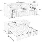 Modern Upholstered 3 in 1 Pull-Out Bed Sleeper w/ Rolled Arms Decorated & Copper Nails, Convertible Futon 3 Seats Daybed, Black