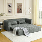 Modern Upholstered 3 in 1 Pull-Out Bed Sleeper w/ Rolled Arms Decorated & Copper Nails, Convertible Futon 3 Seats Daybed, Black