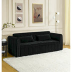Modern Upholstered 3 in 1 Pull-Out Bed Sleeper w/ Rolled Arms Decorated & Copper Nails, Convertible Futon 3 Seats Daybed, Black