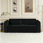 Modern Upholstered 3 in 1 Pull-Out Bed Sleeper w/ Rolled Arms Decorated & Copper Nails, Convertible Futon 3 Seats Daybed, Black