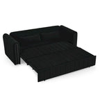 Modern Upholstered 3 in 1 Pull-Out Bed Sleeper w/ Rolled Arms Decorated & Copper Nails, Convertible Futon 3 Seats Daybed, Black