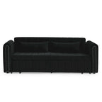 Modern Upholstered 3 in 1 Pull-Out Bed Sleeper w/ Rolled Arms Decorated & Copper Nails, Convertible Futon 3 Seats Daybed, Black