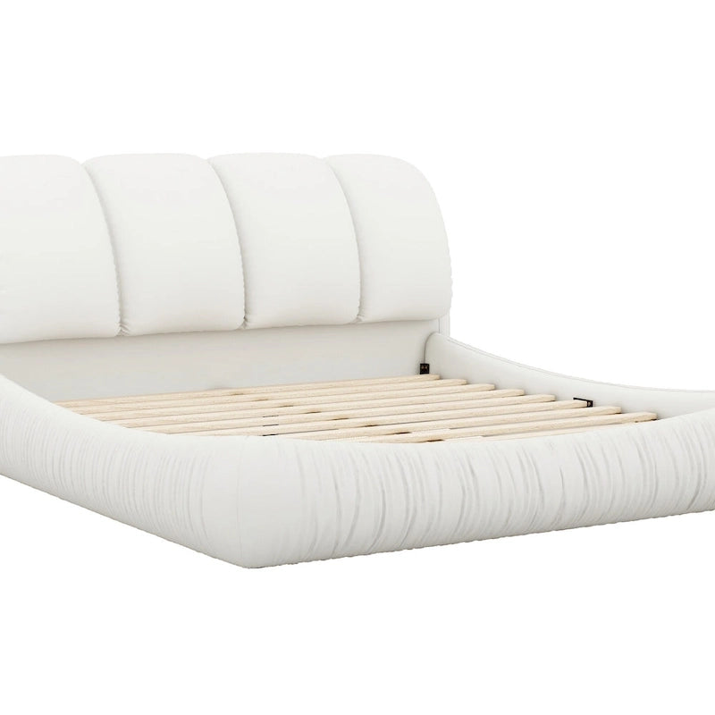 Luxury Upholstered Leather Bed with Thick Headboard