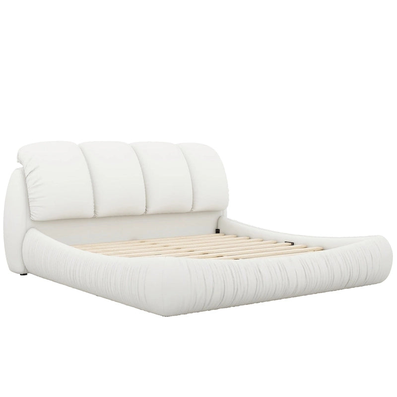 Luxury Upholstered Leather Bed with Thick Headboard