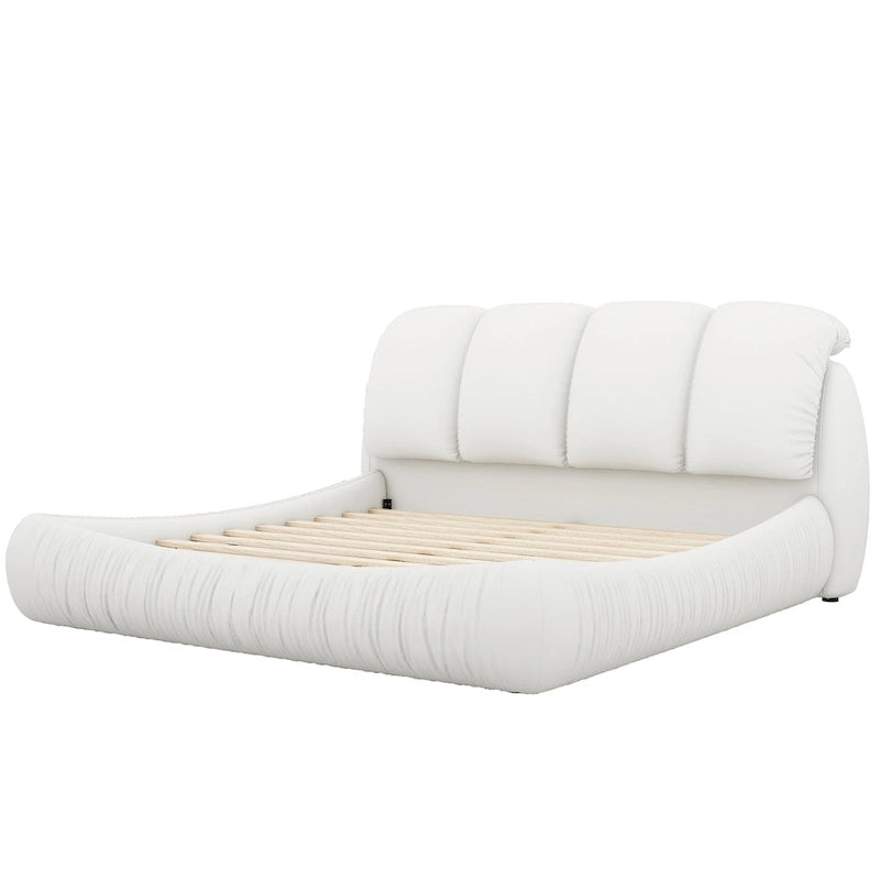 Luxury Upholstered Leather Bed with Thick Headboard