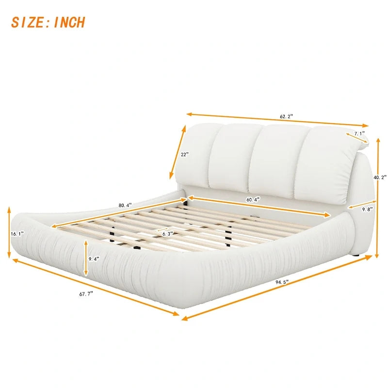 Luxury Upholstered Leather Bed with Thick Headboard