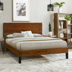 Brown King Size Mid-Century Modern Solid Wood Platform Bed with Three-Piece Headboard Design