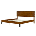 Brown King Size Mid-Century Modern Solid Wood Platform Bed with Three-Piece Headboard Design