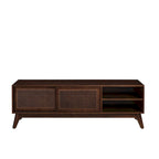 Walnut 59 TV Stand with Open Shelves and Rattan Cabinet Doors for TVs Up to 65