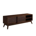 Walnut 59 TV Stand with Open Shelves and Rattan Cabinet Doors for TVs Up to 65