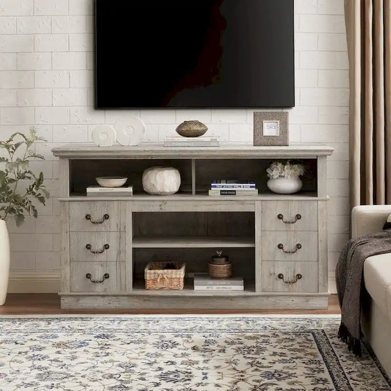 Traditional 60 TV Stand with Open and Closed Storage Space for TVs Up to 65