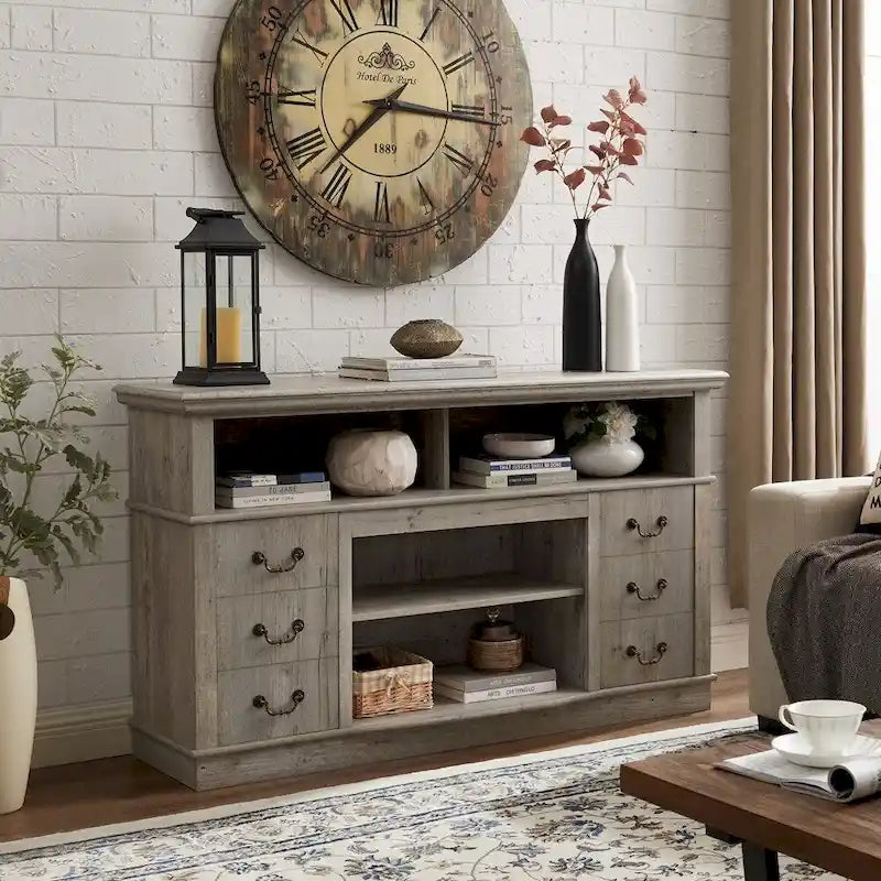 Traditional 60 TV Stand with Open and Closed Storage Space for TVs Up to 65