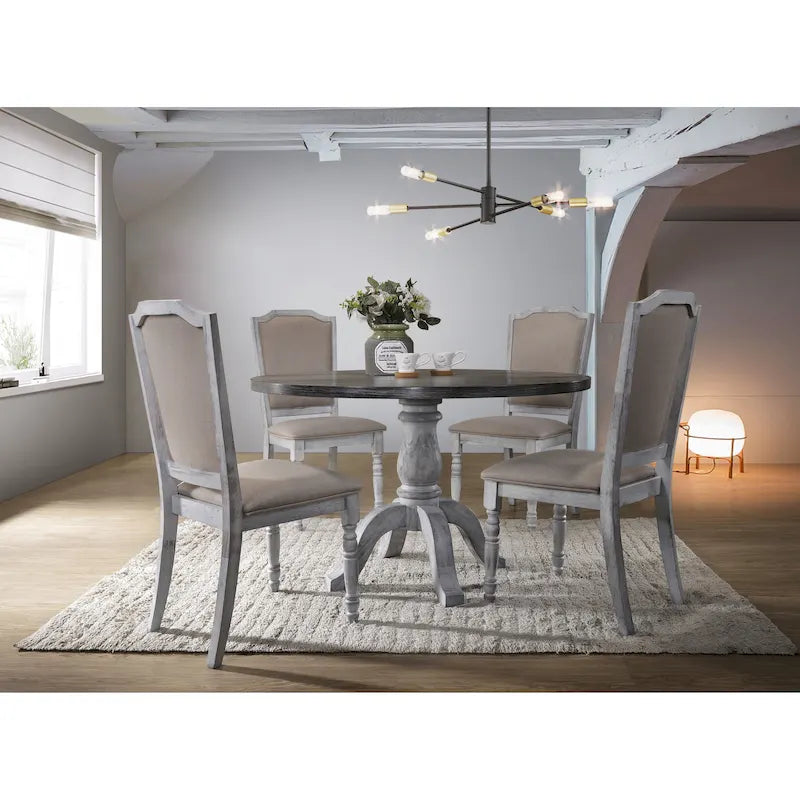 5-Piece Vintage Dining Set with Round Pedestal Table & Chairs