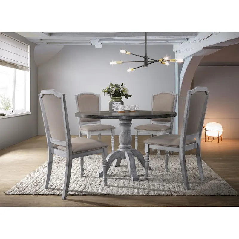 5-Piece Vintage Dining Set with Round Pedestal Table & Chairs