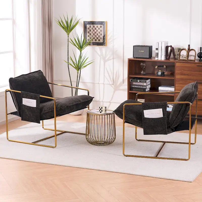 30.7 Arm Chair with Metal Frame and Gold Accents (Set of 2)