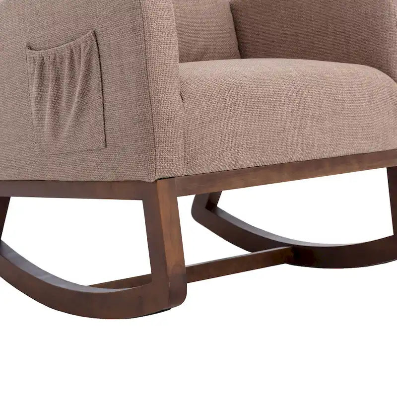 Modern 27 Upholstered Rocking Chair with Wood Legs and Side Pocket