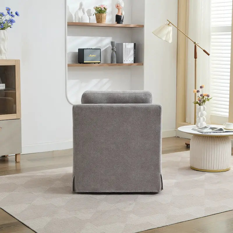 Modern 29.92 Chenille 360 Swivel Accent Chair with Solid Wood Frame and Removable Back Cushion