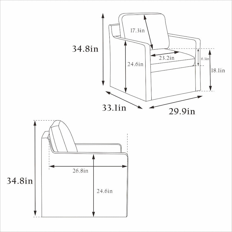 Modern 29.92 Chenille 360 Swivel Accent Chair with Solid Wood Frame and Removable Back Cushion