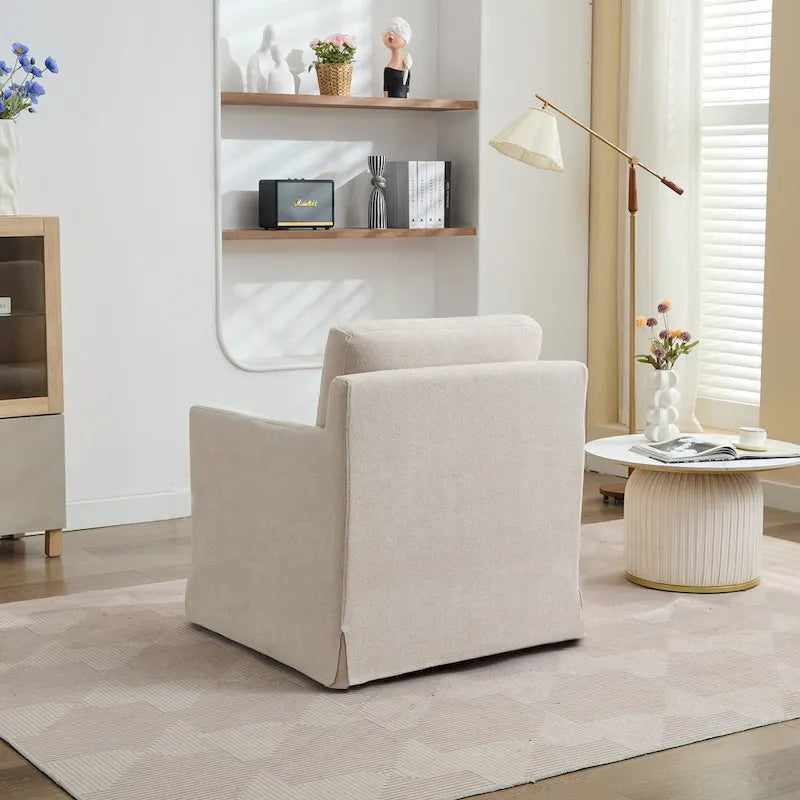 Modern 29.92 Chenille 360 Swivel Accent Chair with Solid Wood Frame and Removable Back Cushion