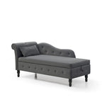 Grey Modern 60 Velvet Upholstered Buttons Tufted Chaise Lounge Chair with Solid Wood Legs and Storage