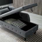 Grey Modern 60 Velvet Upholstered Buttons Tufted Chaise Lounge Chair with Solid Wood Legs and Storage