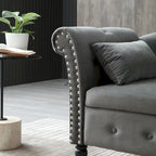 Grey Modern 60 Velvet Upholstered Buttons Tufted Chaise Lounge Chair with Solid Wood Legs and Storage