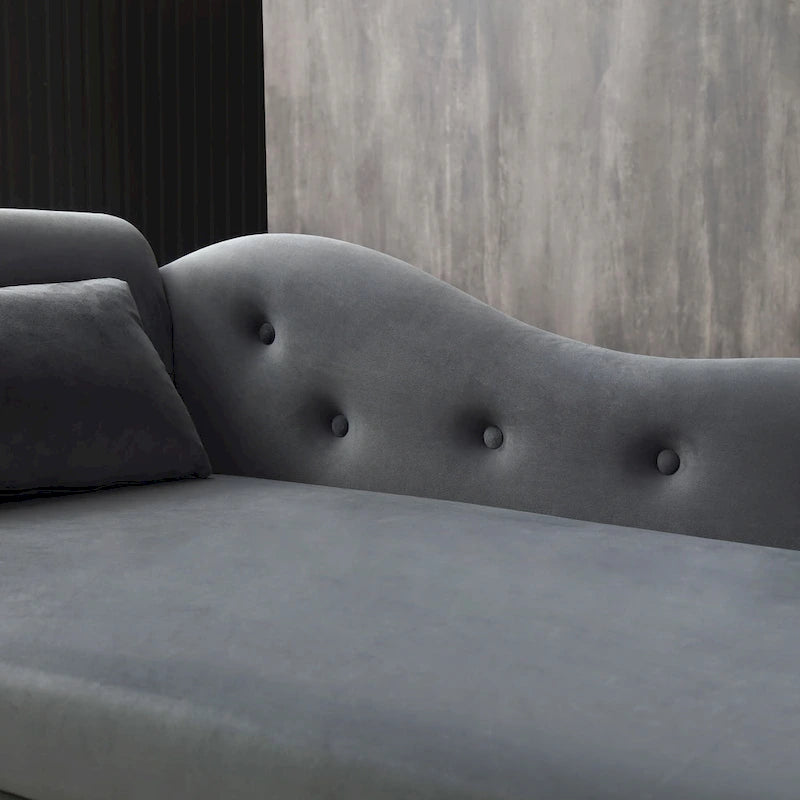 Grey Modern 60 Velvet Upholstered Buttons Tufted Chaise Lounge Chair with Solid Wood Legs and Storage
