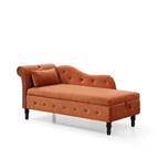 Orange Modern 60 Velvet Upholstered Buttons Tufted Chaise Lounge Chair with Solid Wood Legs and Storage