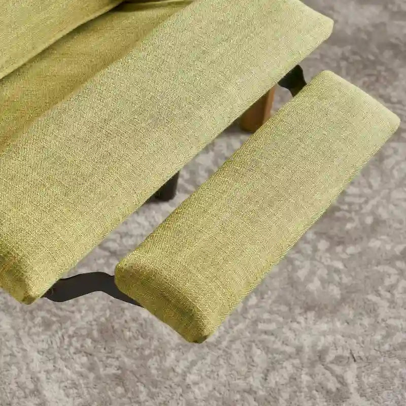 Green Fabric Mid-Century Upholstered Push Back Recliner with Footrest, Button-tufted Backrest, Beech Wood Legs