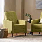 Green Fabric Mid-Century Upholstered Push Back Recliner with Footrest, Button-tufted Backrest, Beech Wood Legs