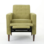 Green Fabric Mid-Century Upholstered Push Back Recliner with Footrest, Button-tufted Backrest, Beech Wood Legs