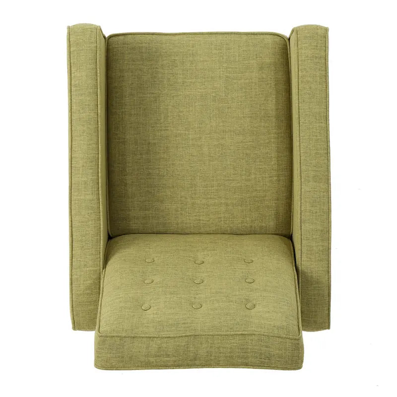 Green Fabric Mid-Century Upholstered Push Back Recliner with Footrest, Button-tufted Backrest, Beech Wood Legs